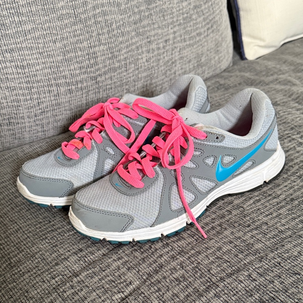Nike Brand Womens Running Shoes- Grey, Pink, and Blue (size US 7.5)